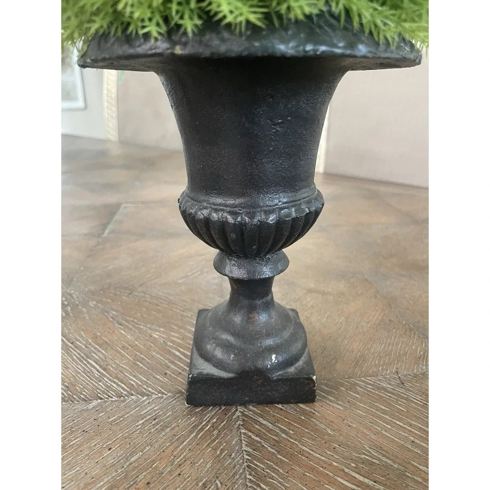 Artificial Greenery Ball Topiary in Black Resin Urn Planter Pot 12